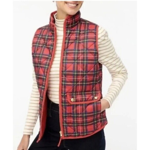 J. Crew Women Plaid Tartan puffer vest with snap pockets Size L - Picture 1 of 7